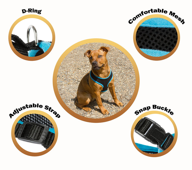 Pets Finest No Pull Dog Harness For Large Size Dog & Puppy – Blue Dog Vest For Pets Up To 15 Kgs Weight – Soft & Breathable Mesh Material – Sturdy & Comfortable (Large) - PawsPlanet Australia