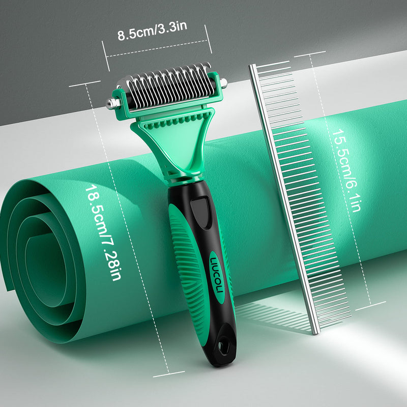 Dog brush, cat brush, dog comb, cat comb, LIUCOLI double-sided 23+12 undercoat brush dogs cats for long hair/short hair - pet undercoat brush, 96% knots and loose hair removes green + black - PawsPlanet Australia