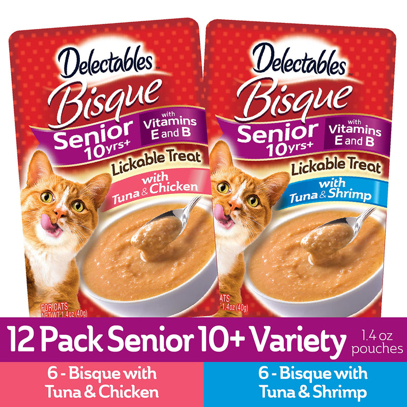 Delectables Bisque Senior Variety Pack Lickable Cat Treats, 12 Count - PawsPlanet Australia