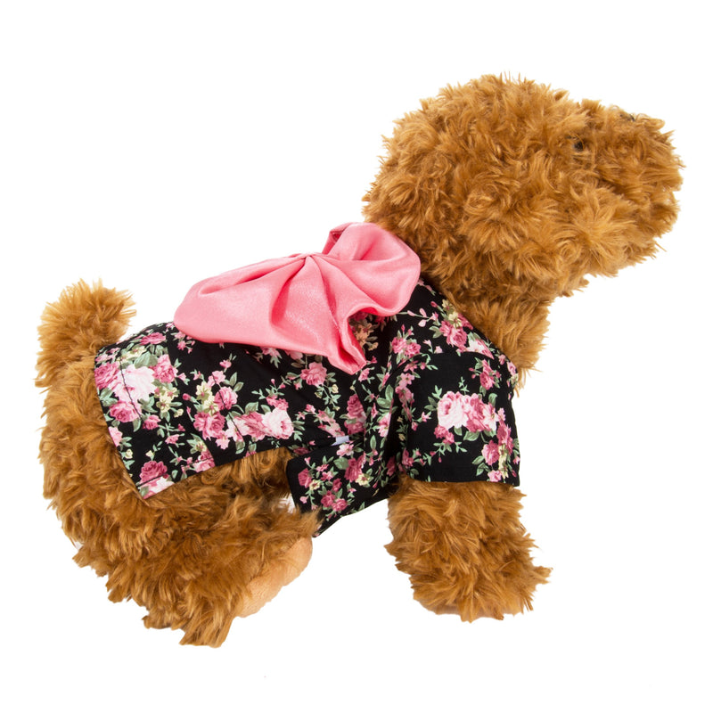 [Australia] - CueCue Pet Floral Pet Kimono Dress with Bow X-Small Black/Pink 