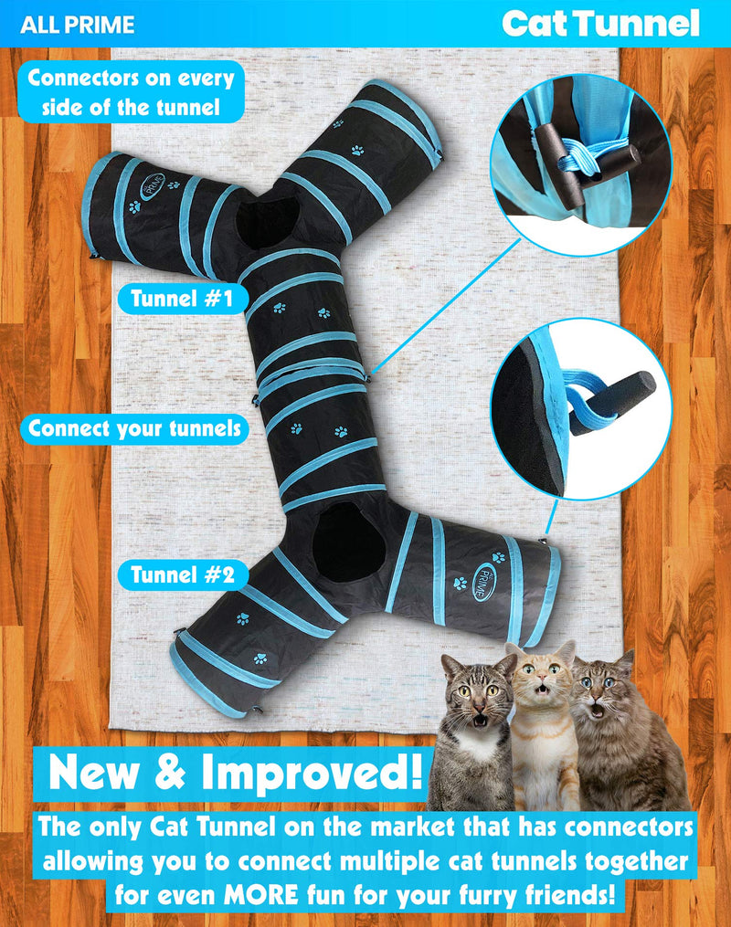 [Australia] - All Prime Cat Tunnel - Also Included is a ($5 Value) Interactive Cat Toy - Toys for Cats - Cat Tunnels for Indoor Cats - Cat Tube - Collapsible 3 Way Pet Tunnel - Great Toy for Cats & Rabb Blue 