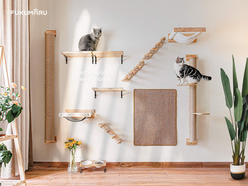 FUKUMARU Cat Hammock Wall Mounted Large Cats Shelf - Modern Beds and Perches - Premium Kitty Furniture for Sleeping, Playing, Climbing, and Lounging - Easily Holds up to 40 lbs, Black Stripe - PawsPlanet Australia