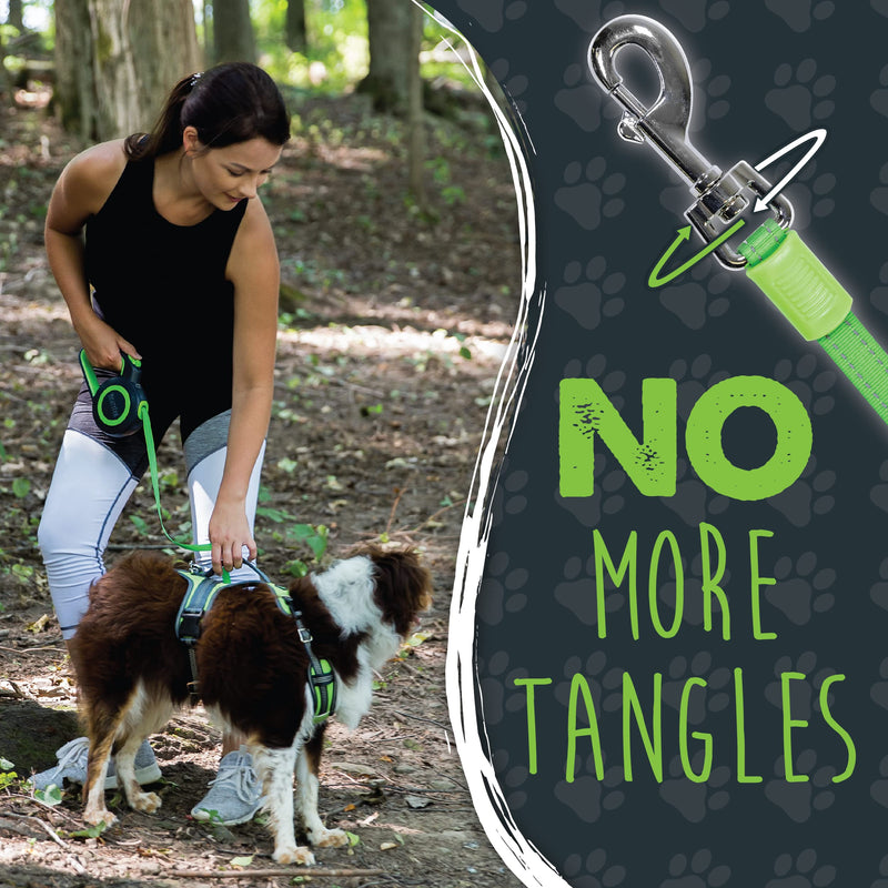Mighty Paw Retractable Dog Leash 2.0 | 16’ Heavy Duty Reflective Nylon Tape Lead for Pets Up to 50 LBS. Tangle Free Design W/ One Touch Quick-Lock Braking System & Anti-Slip Handle. (Green/Lite) Lite Green - PawsPlanet Australia