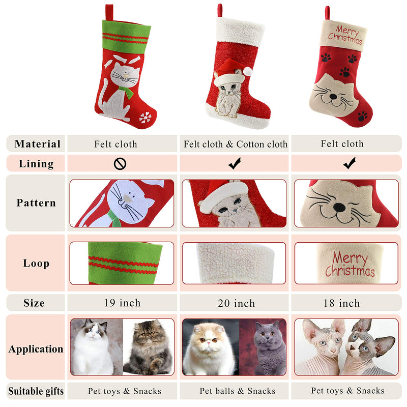 [Australia] - WEWILL Christmas Holiday Pet Theme Embroidered Stockings Socks, 20 Inch (Cat) Cat 