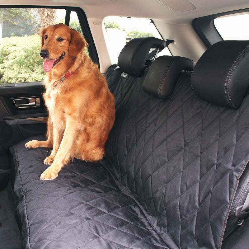 BarksBar Luxury Pet Car Seat Cover with Seat Anchors for Cars, Trucks and SUVs - Black, Water Resistant, Nonslip Backing - Bench Seat & Hammock Convertible Extra Large - PawsPlanet Australia