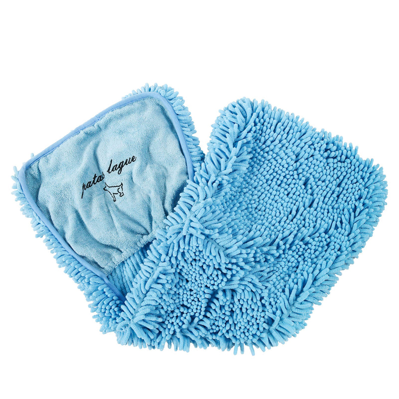 Patas Lague Luxury Absorbent Dog Towel, 35x15 Extra Large Microfiber Quick Drying Dog Shammy with Hand Pockets Pet Towel for Dog and Cat, Machine Washable 24'' x 14'' Blue - PawsPlanet Australia