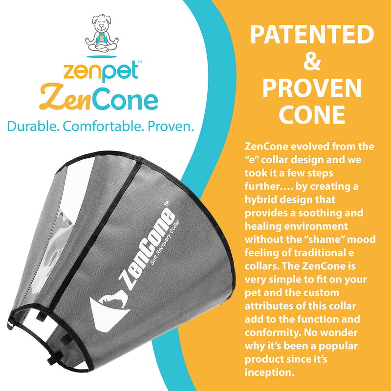 ZenPet Pet Recovery Cone E-Collar for Dogs and Cats - Always Use with Your Pet's Everyday Collar - Comfortable Soft Collar is Adjustable for a Secure and Custom Fit Small Grey - PawsPlanet Australia