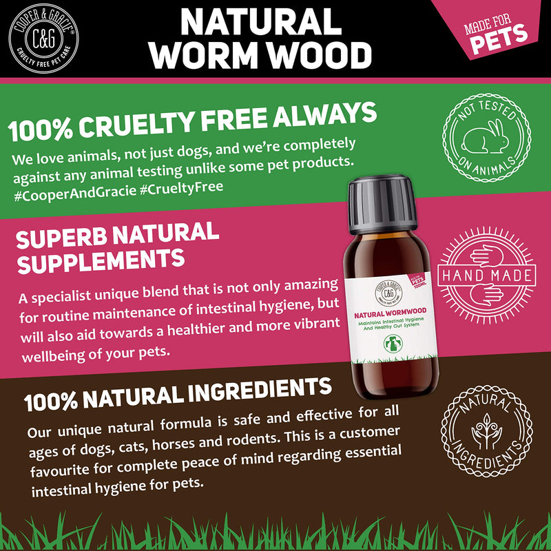 C&G Pets | Natural Worm Wood | Natural Solution For Intestinal Health No Nasty Chemicals | Powerful Colon Cleanse For Dogs, Cats, Poultry, Birds, Ferrets, Rabbits & Pets - PawsPlanet Australia