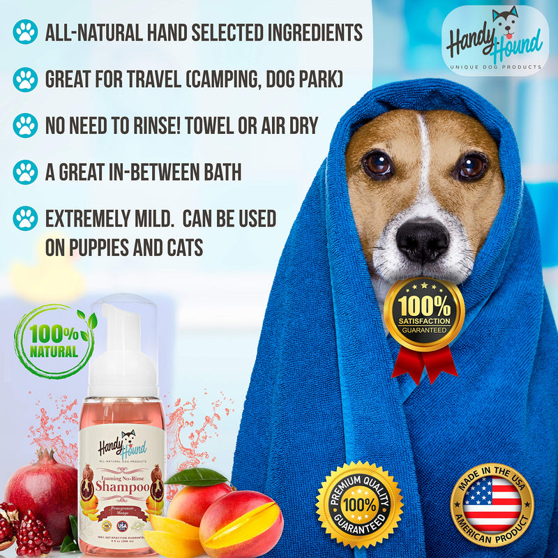 [Australia] - Handy Hound Foaming No Rinse Shampoo for Dogs or Cats | All-Natural Dry Waterless Pet Shampoo to Safely Remove Pet Odors | 9oz/266ml, Made in USA. Coconut Ginger Almond 