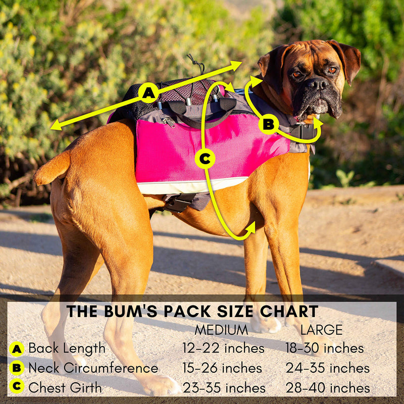 [Australia] - Bum's Pack Dog Backpacks, Luminous & Reflective Hiking Pack for Dogs, Water Bottle Included Camping & Travel Saddlebag for Dogs, Dog Float Coat, Dog Life Jacket, Dog Backpacks for Medium & Large Dogs Pink 
