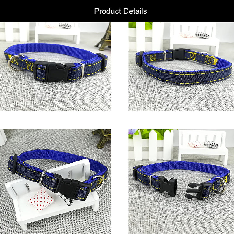 Newtensina Fashion Dogs Collar and Leash Set Denim Cloth Puppy Collar with Leashes for Dogs - Blue - S - PawsPlanet Australia
