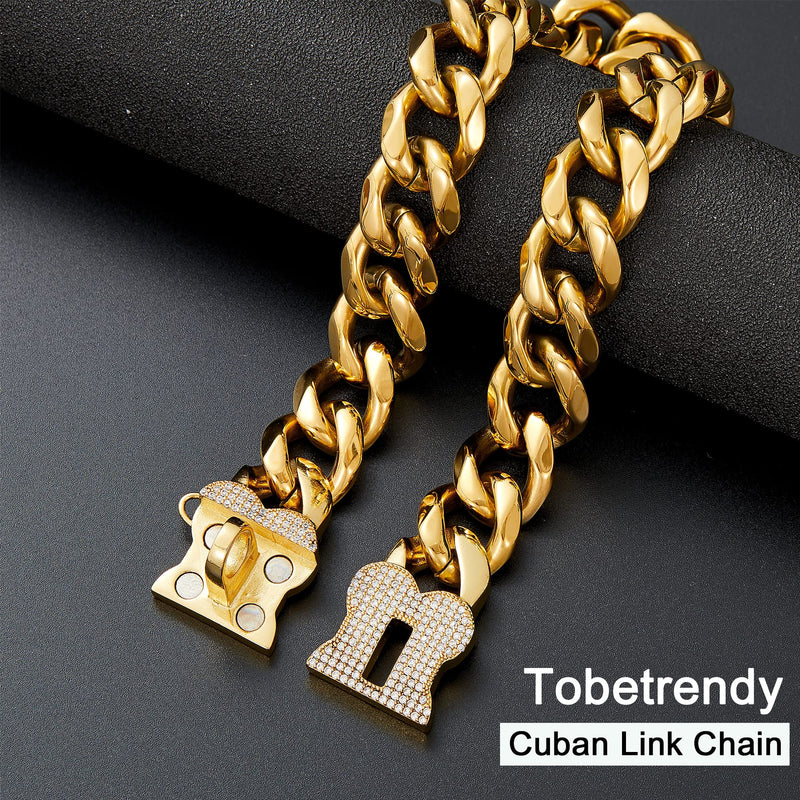 ToBeTrendy Dog Chain Collar Metal Chain with Bling Bling Design Secure, 18K Gold Cuban Link Chain 19MM Strong Heavy Duty Chew Proof Walking Collar for Small Medium Large Dogs(Flower Buckle, 12") Flower Buckle 12"(For Dog Neck 9.5-11.5") - PawsPlanet Australia