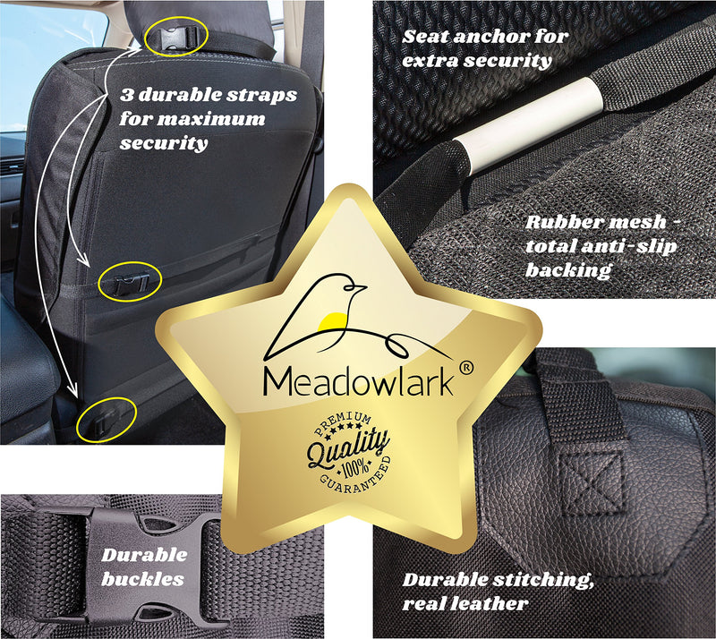 [Australia] - Meadowlark Car Seat Cover for Dogs. Premium Extra Thick Quilted Full Protection Front Seat Protector,Side Flaps, Waterproof, Durable, Nonslip Design, Free Bonus– Pet Seat Belt & Headrest Protector Standard Black 