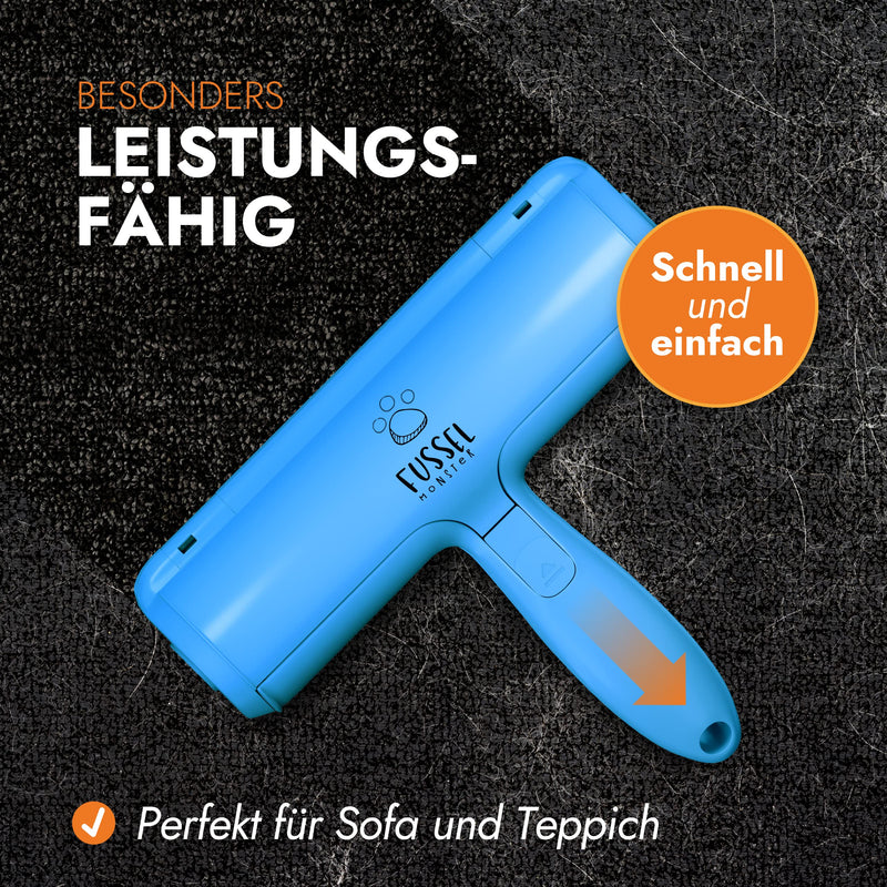 FusselMonster® [Pet hair remover] Lint roller for dogs and cats developed for effective cleaning of sofas, carpets, cars I reusable cat hair remover I lint roller animal hair blue - PawsPlanet Australia