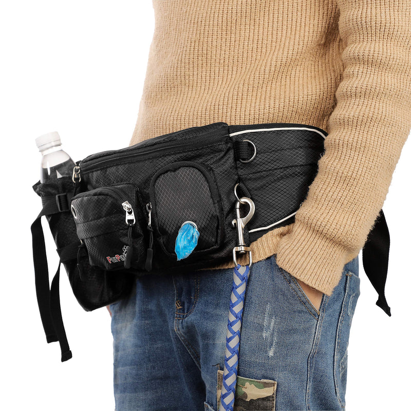 [Australia] - FurPals Dog Treat Waist Bag - Fanny Pack for Training and Walking Small-Medium Dogs - Lightweight, Sturdy Design - Poop Bag Dispenser, Bottle Holder, Collapsible Water Bowl, D Ring Leash Attachment 