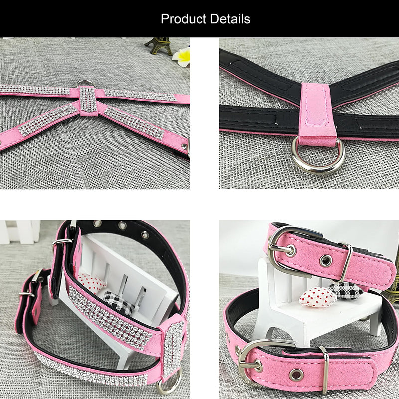 [Australia] - Newtensina Fashion Puppy Harness with Diamantes and Lead Cute Girl Bling Dog Harness with Bling Leash for Small Dogs S Pink 