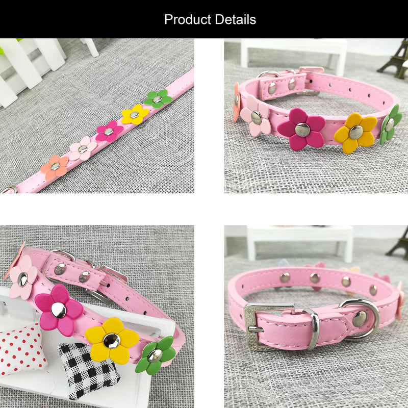 Newtensina Stylish Dog Collar and Lead Set Dog Collar Girl Flower Puppy Collars Leashes for Small Dogs with Flower - Pink - S - PawsPlanet Australia