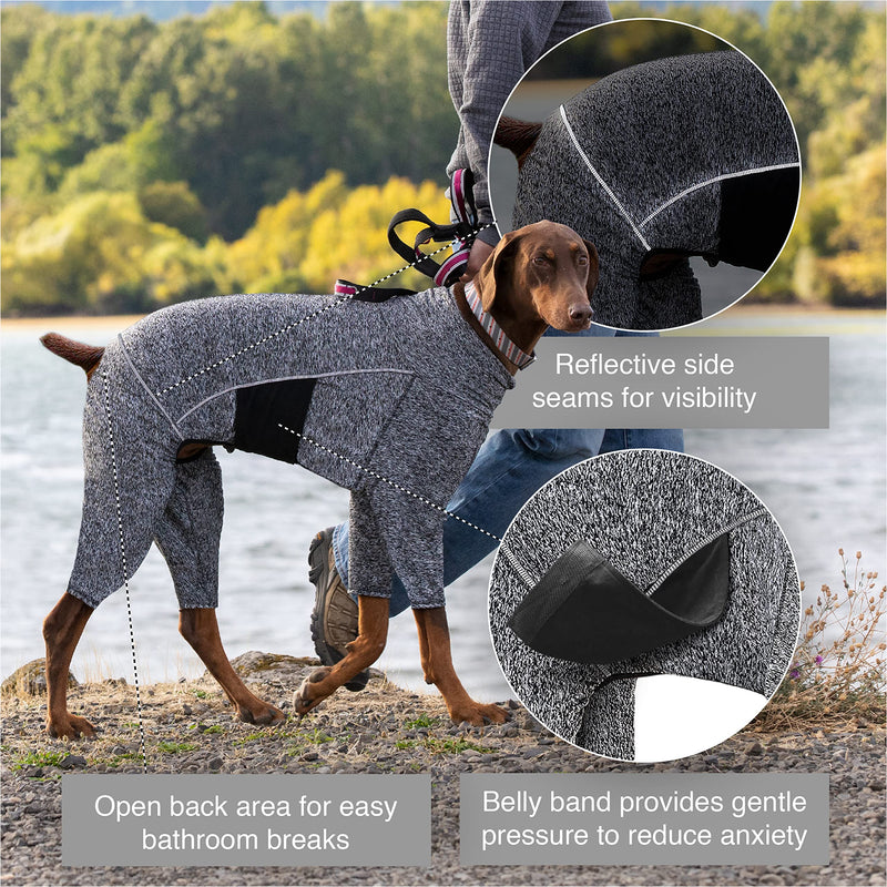 Kurgo Stowe Base Layer for Dogs, Dog Onesie Body Warmer, Bodysuit for Dogs, Recovery Suit, Reduce Anxiety, Contains Shedding, Leash Opening, Reflective, Heather Black XS Heather Black/Grey - PawsPlanet Australia