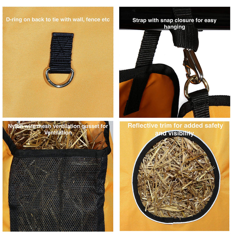 Majestic Ally 1200 D Hay Feeder Tote Bag for Horses, Sheep – Premium Quality Nylon Mesh - Reflective Trim- Simulates Grazing - Reduces Waste - Comes with 36” Hay Net. Black - PawsPlanet Australia