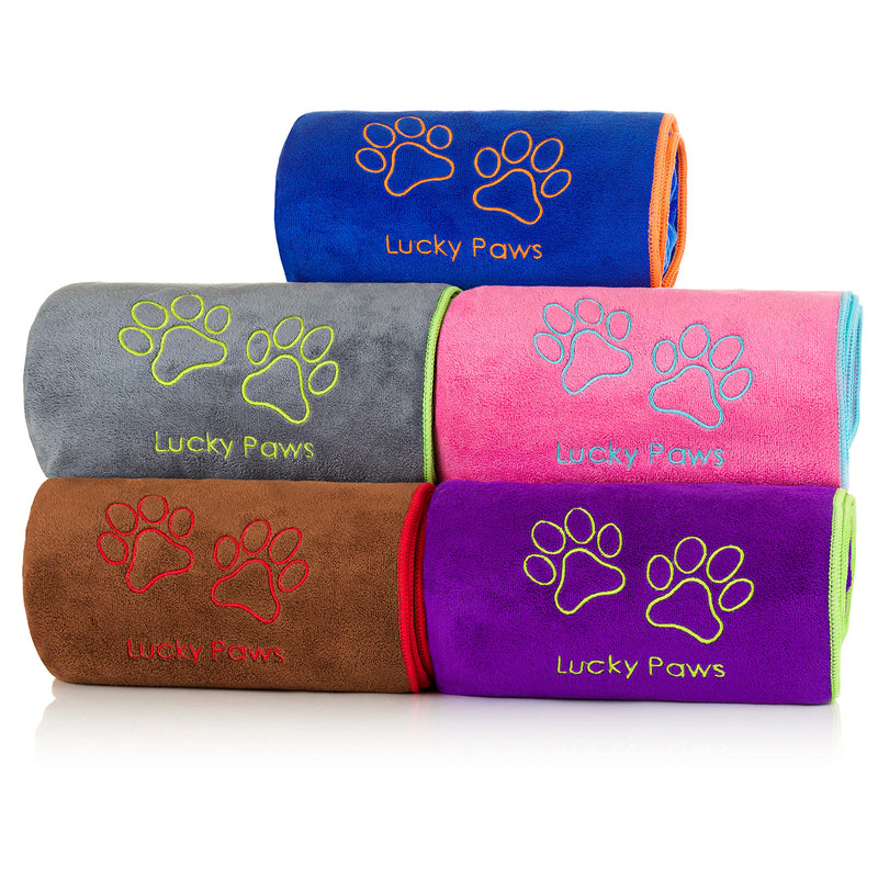 Lucky Paws® Dog Towel - Large - Super Absorbent Microfibre Towel - Fast Drying - Super Soft - UK Based Seller - 140 x 70cm - Premium Pet Towels - Machine Washable & Dryable - Grey Pack of 1 - PawsPlanet Australia