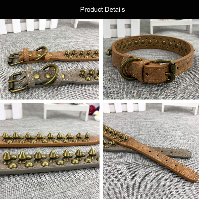 Newtensina Retro Bronze Studded Dog Collar Puppy Collar with Rivets for Small Dogs Medium Dogs - Brown - L - PawsPlanet Australia