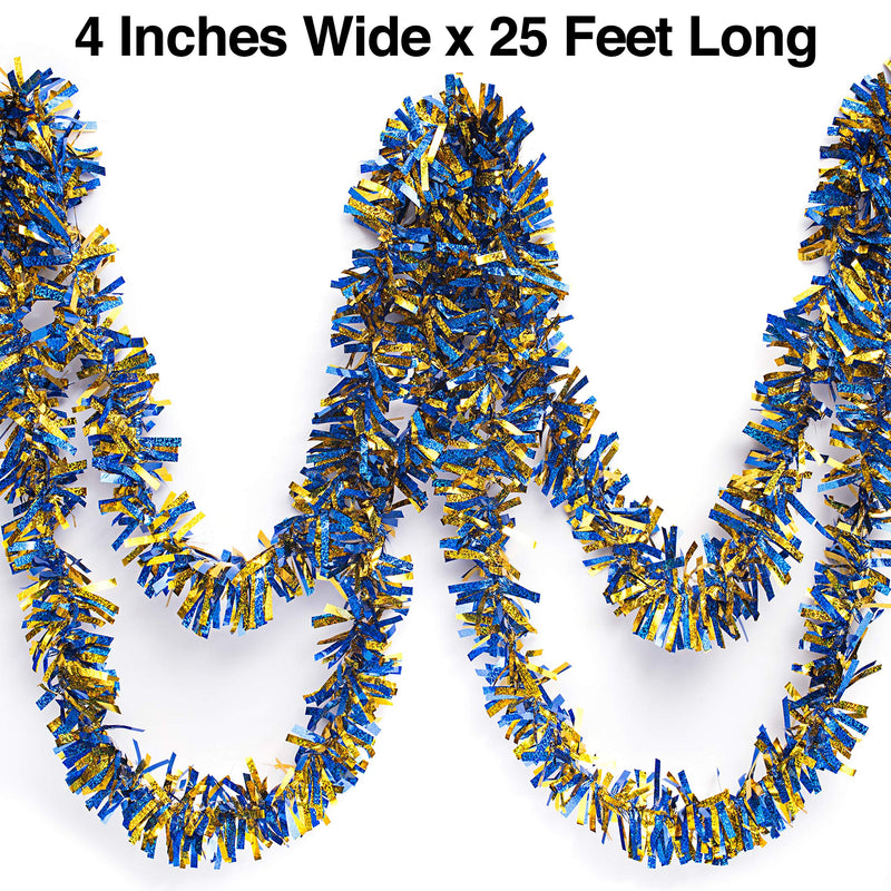 Two-Color Iridescent Shimmer/Glitter Sparkle Garland, Blue and Gold - 4 inches Wide x 25 feet Long Blue/Gold Sparkle - PawsPlanet Australia