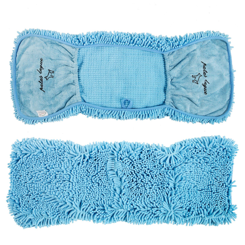 Patas Lague Luxury Absorbent Dog Towel, 35x15 Extra Large Microfiber Quick Drying Dog Shammy with Hand Pockets Pet Towel for Dog and Cat, Machine Washable 24'' x 14'' Blue - PawsPlanet Australia
