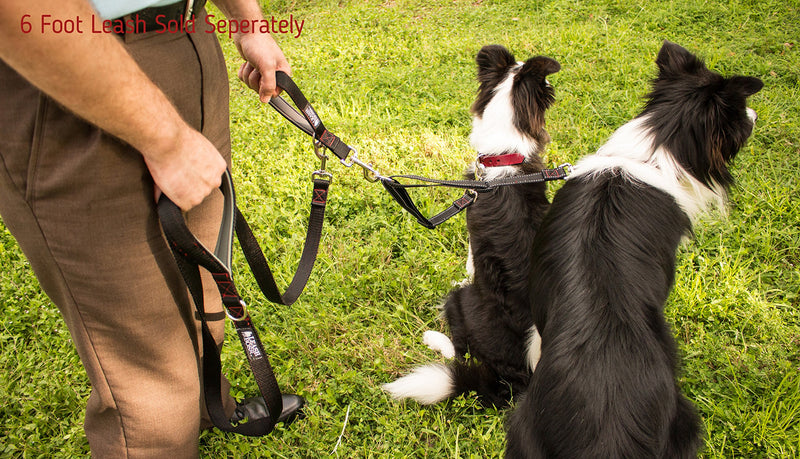 [Australia] - Leashboss Reflective Two Dog Leash Coupler and 12 Inch Short Leash with Padded Handle 12 Inch Handle, 11-20 Inch Coupler Black Reflective/Red/Grey 