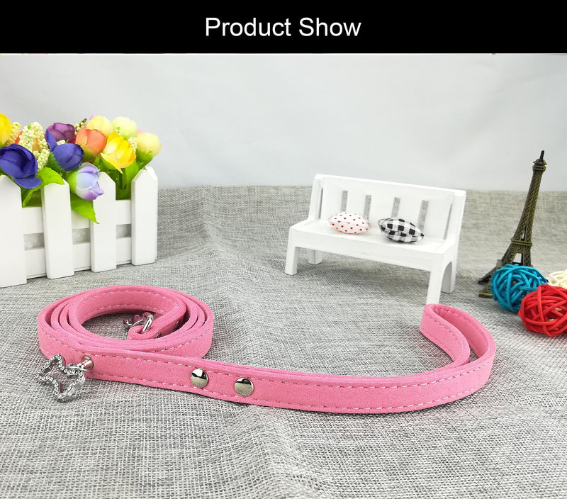 Newtensina Cute Diamante Puppy Collar and Leash Set Bling Suede Collar with Lead for Small Dogs Cats - Pink - XS - PawsPlanet Australia