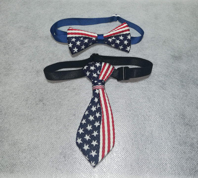 [Australia] - YCBDF 2Pcs A Pack Lovely Beautiful Festival Dog & Cat Gift USA American Flag Pet Dog & Cat Bow Tie and Necktie Collar 