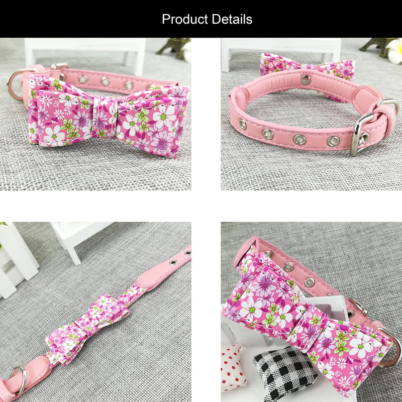 Newtensina Fashion Dog Collar with Bow Ties Girl Flower Pattern Bow Tie Puppy Collars for Cats Dogs - Pink - XS - PawsPlanet Australia