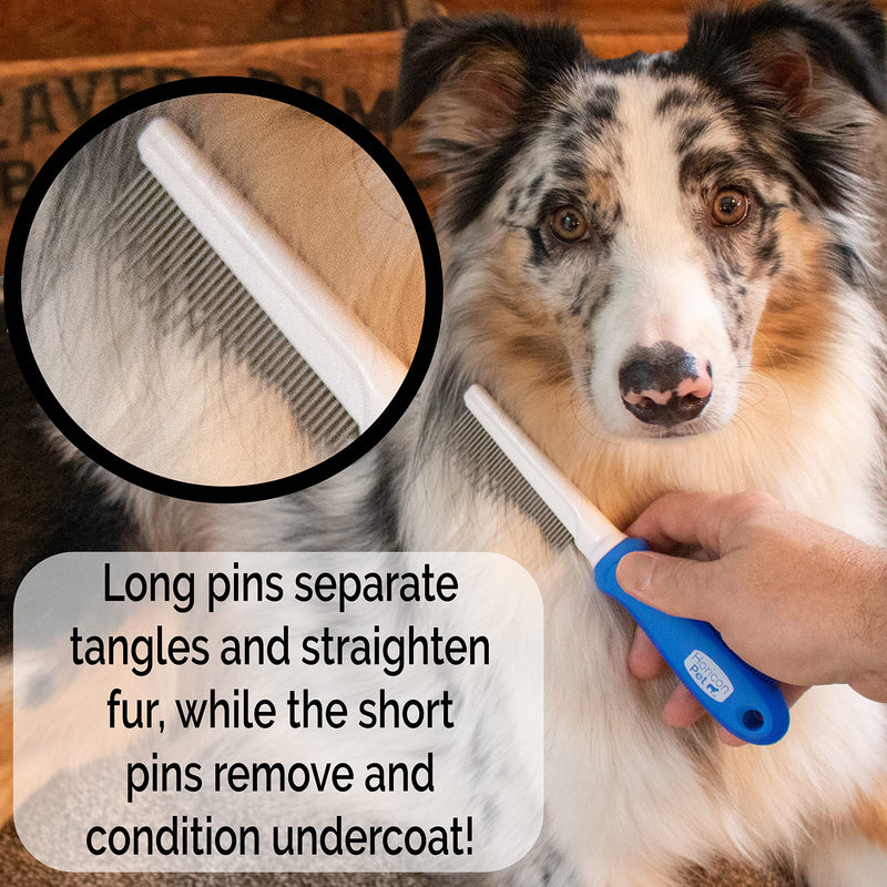 Horicon Pet Detangling Grooming Comb with Long & Short Stainless Steel Metal Teeth - Dogs, Cats & Small Animals for Removing Matted Fur, Knots & Tangles - PawsPlanet Australia