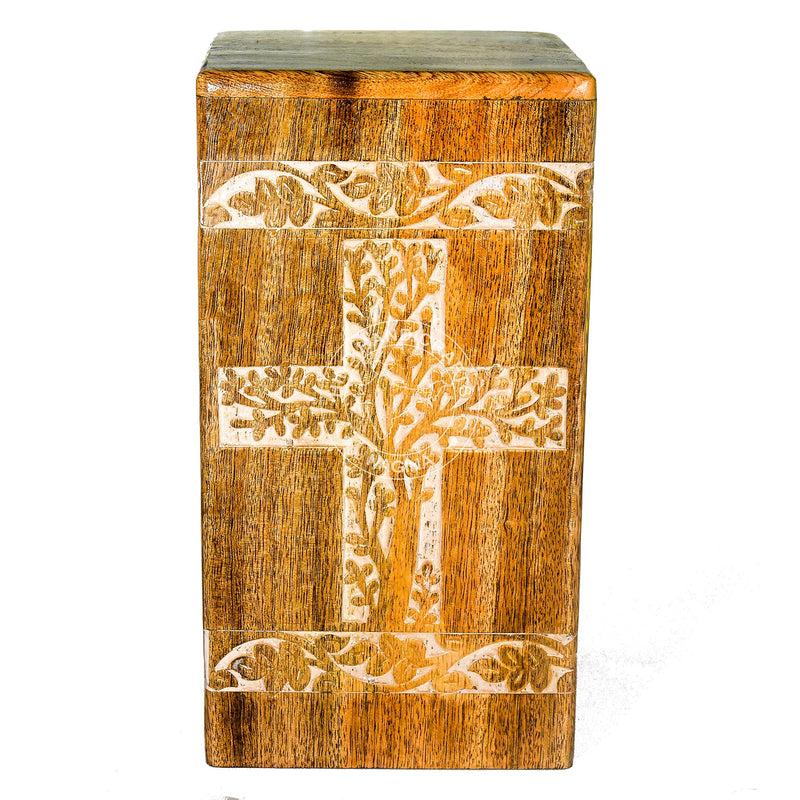 Hind Handicrafts Handmade Wooden Cremation Urns for Human Ashes Adult Large, Burial Urns for Columbarium, Rosewood Wooden Box Funeral Urns for Human Ashes Large with Cross - 250 Cu/in (Whitewashed) Whitewashed - PawsPlanet Australia