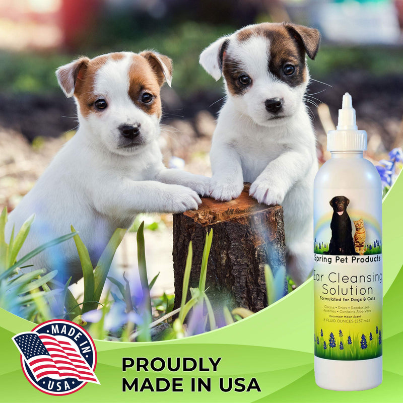 Spring Pet Ear Solution for Dogs and Cats ~ 8 Oz Size ~ Soothing Aloe Vera and Vitamin Veterinary Strength Formula Made in USA - PawsPlanet Australia