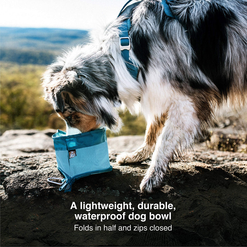 Kurgo Zippy Bowl, Collapsible Travel Dog Bowl for Food and Water with Carabiner, BPA free, Holds 1.4L, Coastal Blue - PawsPlanet Australia