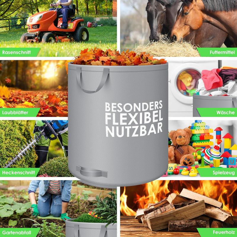 KESSER® Garden Bag 2x 500L Set of Leaf Bags Garden Waste Bags Including Gloves - Self-Standing 4 Handles Stable Robust & Foldable - Leaf Bags Lawn Cuttings Garden Bags for Garden Waste Green Cuttings Gray 2x 500 Liters - PawsPlanet Australia