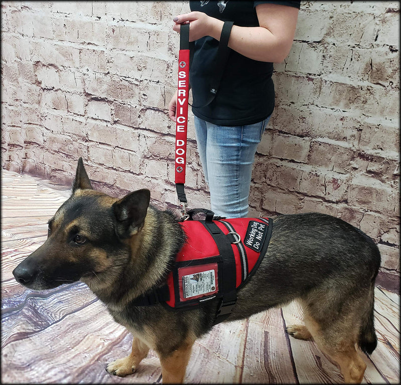 [Australia] - Activedogs Service Dog Identification Leash Wrap Set + Free Leash - 15" Long & Fits up to 1" Leash - Velcro Closure - 4 Wraps; Do Not Pet, Do Not Separate, Do Not Distract & Service Dog Red 