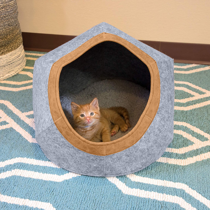 [Australia] - Kitty City Large Faux Leather Trimmed Felt Cat Cave, Cotton Rope Woven Cat Bed, Warm and Cozy cat Bed Felt Cave 