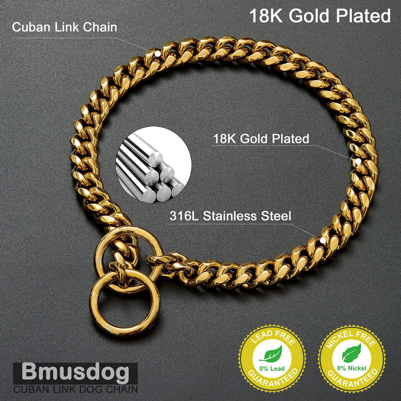 BMusdog Gold Dog Chain Collar 10MM Chain Collar Stainless Steel Metal Collars Silp Chain Collar for Small Medium Large Dogs (10 to 24in) No Customized Tag 10" (Neck Fits 6"-8") - PawsPlanet Australia