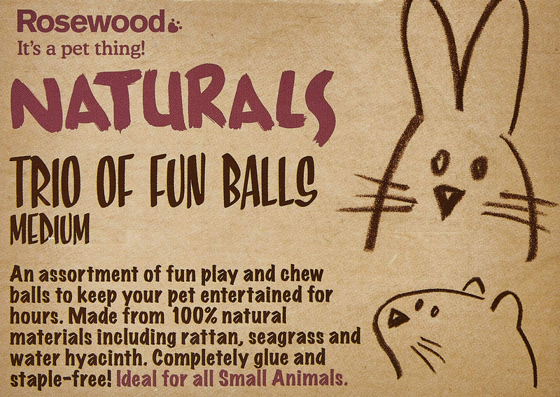 Rosewood Boredom Breaker Naturals Toy Trio of Fun Balls, Natural, Pack of 3 (Pack of 2), Size M Twin Pack - PawsPlanet Australia