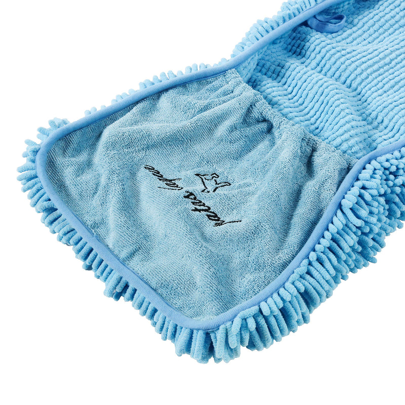 Patas Lague Luxury Absorbent Dog Towel, 35x15 Extra Large Microfiber Quick Drying Dog Shammy with Hand Pockets Pet Towel for Dog and Cat, Machine Washable 24'' x 14'' Blue - PawsPlanet Australia