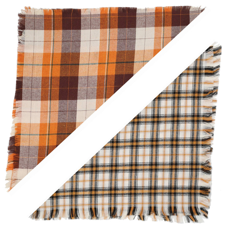 Fall Dog Bandana - Set of 2 Washable Reversible Square Plaid Pet Kerchief Scarf for Halloween Pattern A - PawsPlanet Australia