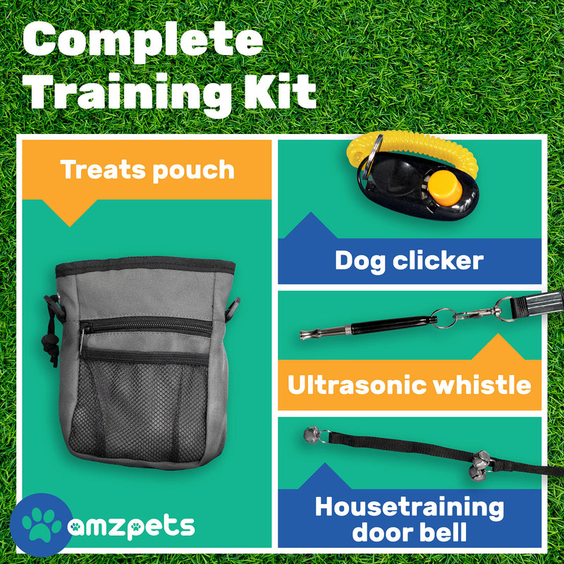 AMZpets Dog Training Set - Puppy Supplies Starter Kit with Dogs Clicker, Treat Pouch Bag, Housetraining Door Bells, Ultrasonic Whistle, for Teaching Pet Commands, Bark Control, and Potty Training - PawsPlanet Australia