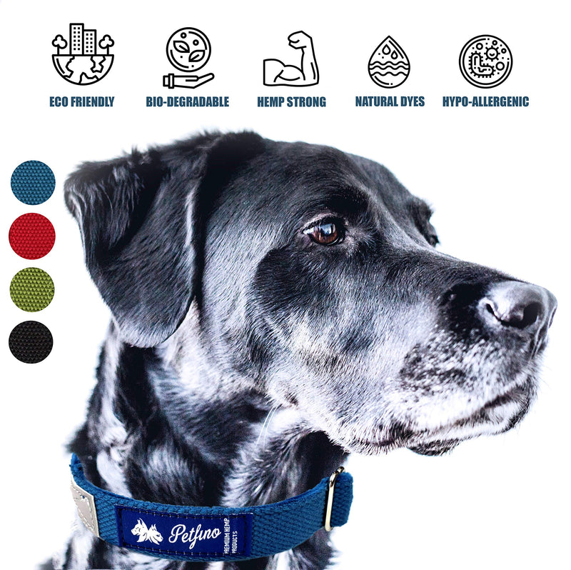 [Australia] - Petfino Natural Hemp Dog Collar (Leash Sold Separately) Fleece-Lined Collar with Reflective Safety Strip Soft and Strong for Small to Large Dogs/Pets Pure Red 