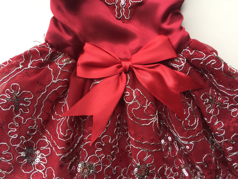 [Australia] - Vedem Pet Dog Floral Embroidered Lace Wedding Dress XL Burgundy 