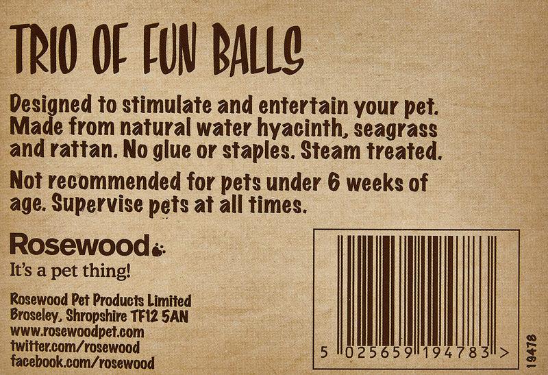 Rosewood Boredom Breaker Naturals Toy Trio of Fun Balls, Natural, Pack of 3 (Pack of 2), Size M Twin Pack - PawsPlanet Australia