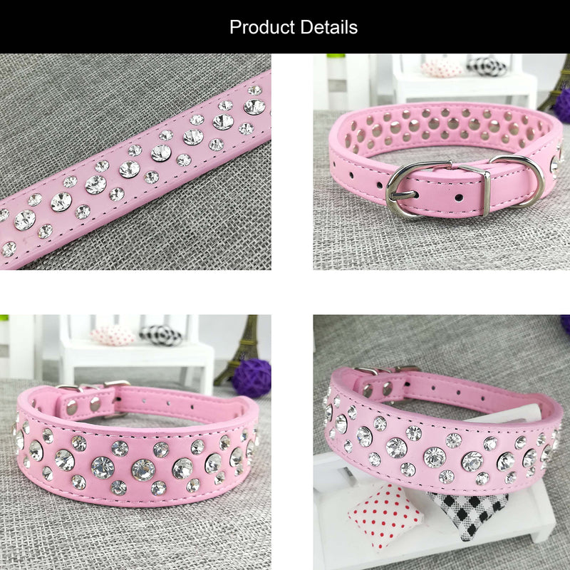 Newtensina Fashion Dog Collar and Lead Set Bling Puppies Collar Cute Diamante Dog Collar with Leashes - Pink - S - PawsPlanet Australia