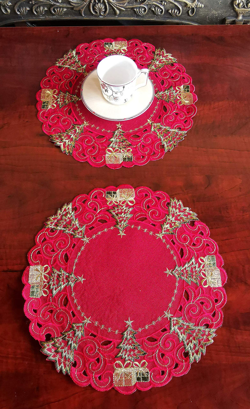 Holiday Christmas Placemat 14" Set of 4 ,Poinsettia Red Cutwork Embroidered Christmas Trees Dresser Scarf Table Topper For Home Dining Xmas Table Top Decoration (Placemat 14" Set of 4, Poinsettia) - PawsPlanet Australia