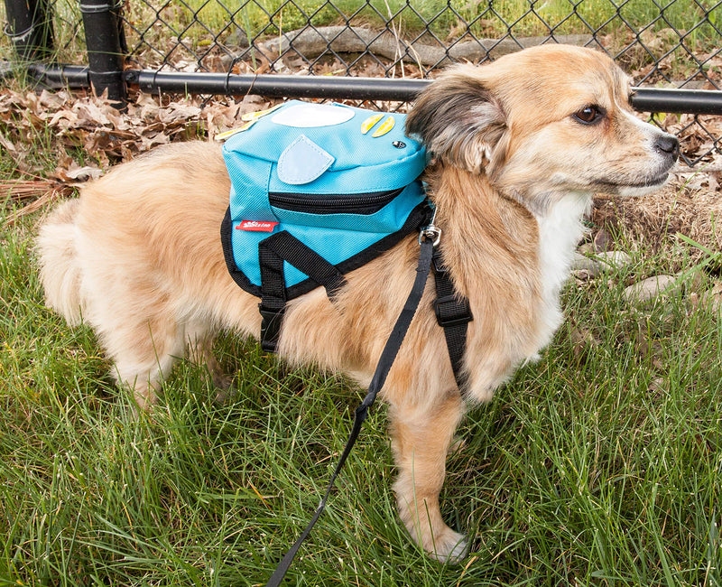 [Australia] - Pet Life 'Waggler Hobbler' Large-Pocketed Compartmental Animated Dog Harness Backpack Medium Blue 