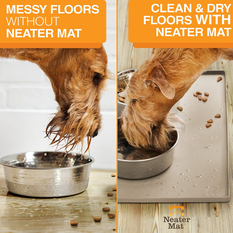 Neater Pet Brands Neater Mat - Waterproof Silicone Pet Bowls Mat - Protect Floors from Food & Water 19" x 12" Cappuccino - PawsPlanet Australia
